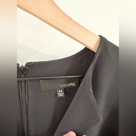 Lost April Belted Split Neck Sheath Dress Black Size Medium - Picture 2 of 5